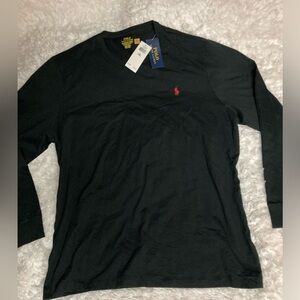Ralph Lauren Polo Black Crew Neck Long Sleeves Shirt Custom Slim Fit Mens XXL